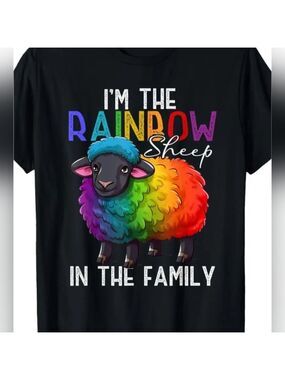 🌈 T-Shirt-- "Rainbow Sheep" in Black, Men's size XL